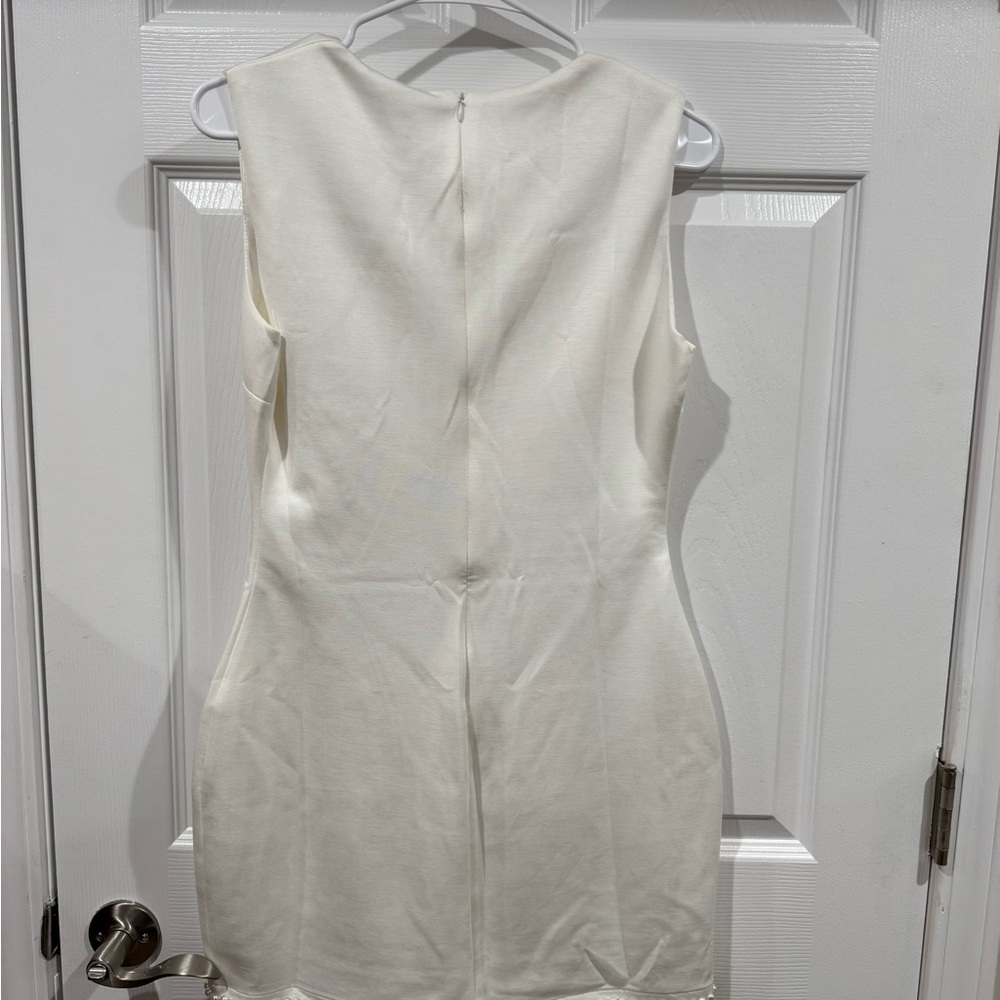 White Cape-Trim Mini Dress with Dramatic Cape - Picture 4 of 6